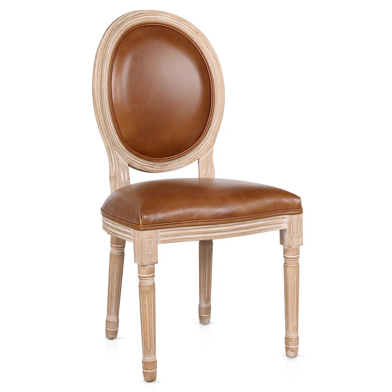Chaise Bois Cuir Véritable - Louis Marron