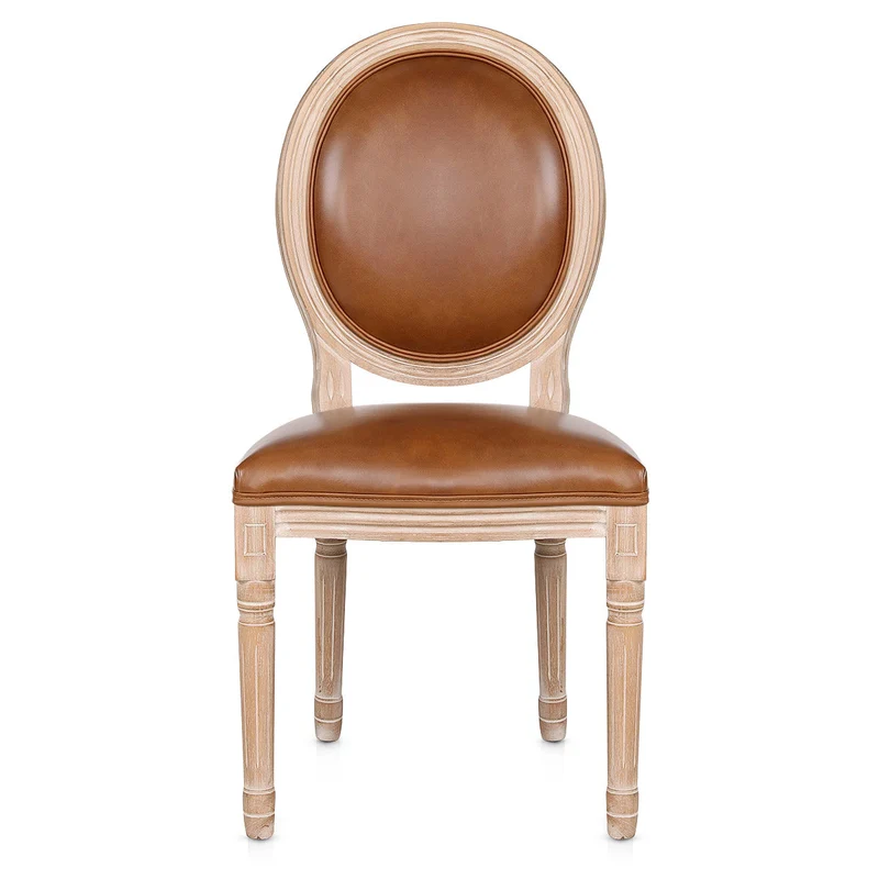Chaise Bois Cuir Véritable - Louis Marron