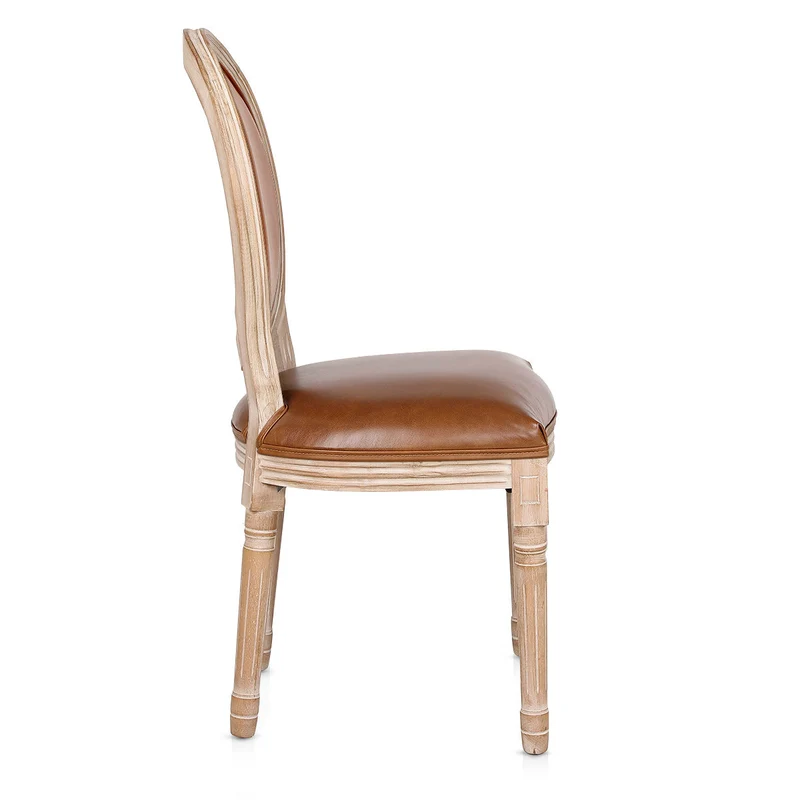 Chaise Bois Cuir Véritable - Louis Marron