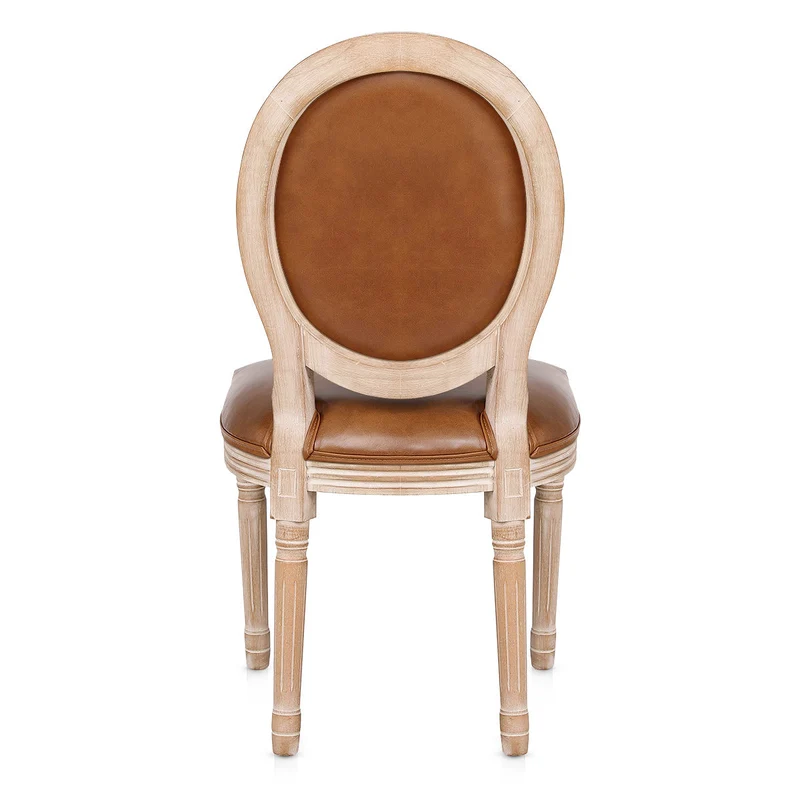 Chaise Bois Cuir Véritable - Louis Marron