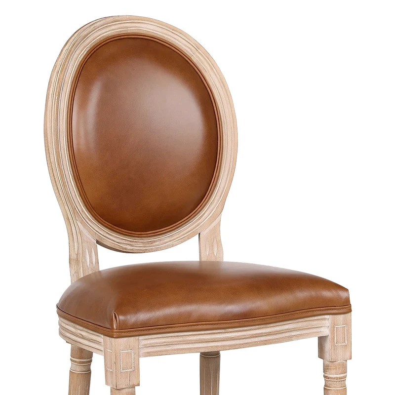 Chaise Bois Cuir Véritable - Louis Marron