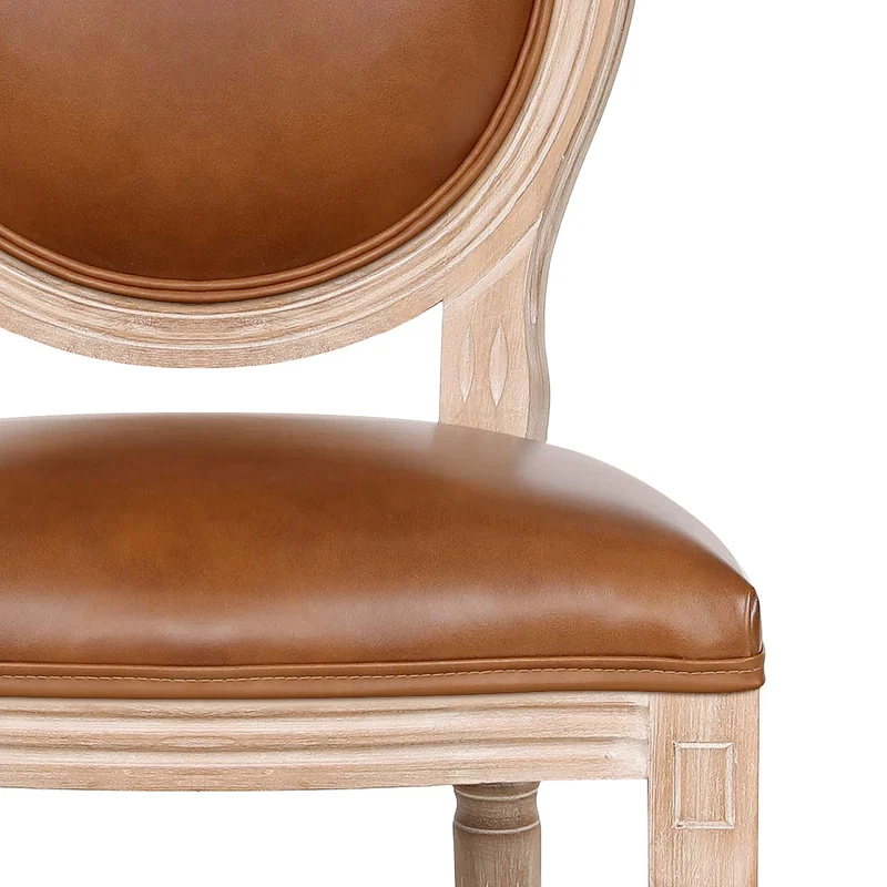 Chaise Bois Cuir Véritable - Louis Marron