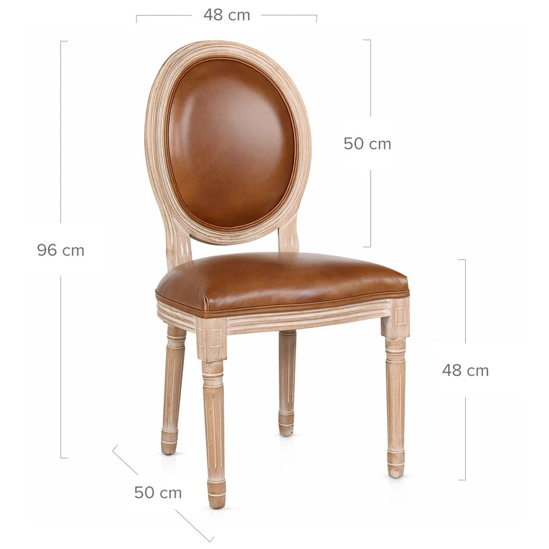 Chaise Bois Cuir Véritable - Louis Marron