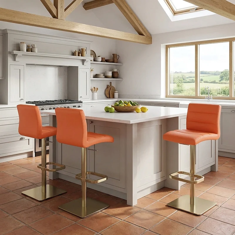 Tabouret de Bar Doré Faux Cuir - Lush Orange