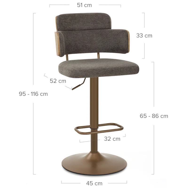 Tabouret de Bar Cuivre Tissu - Logan Gris