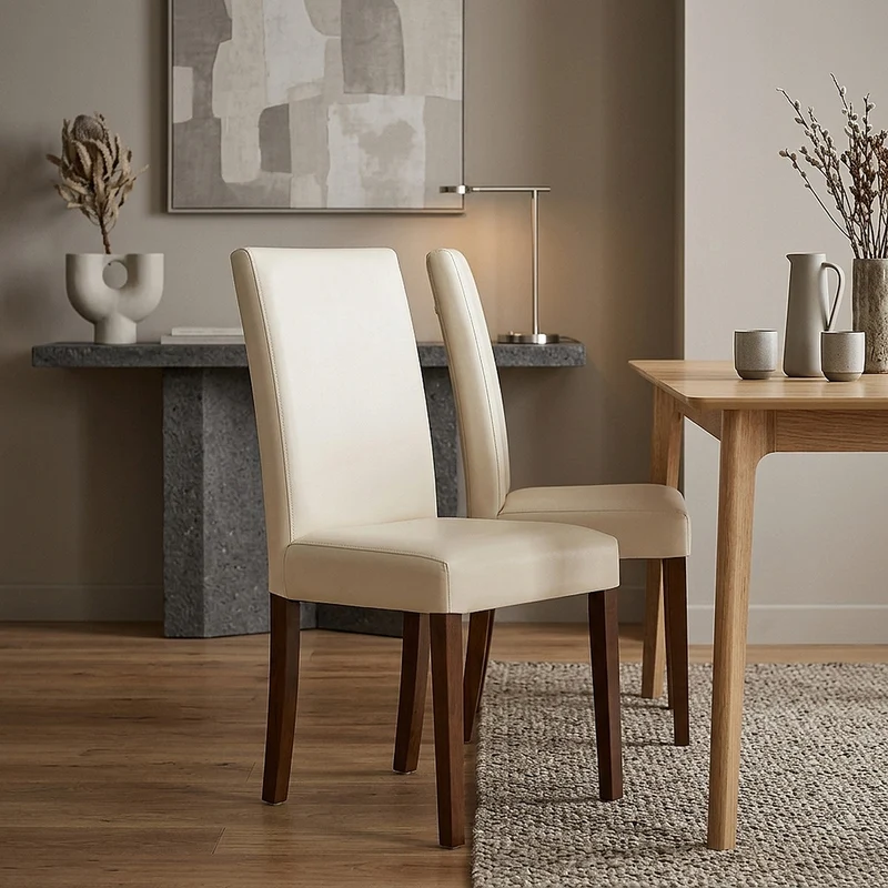 Chaise Cuir Croûté Bois - Chicago Noyer Crème
