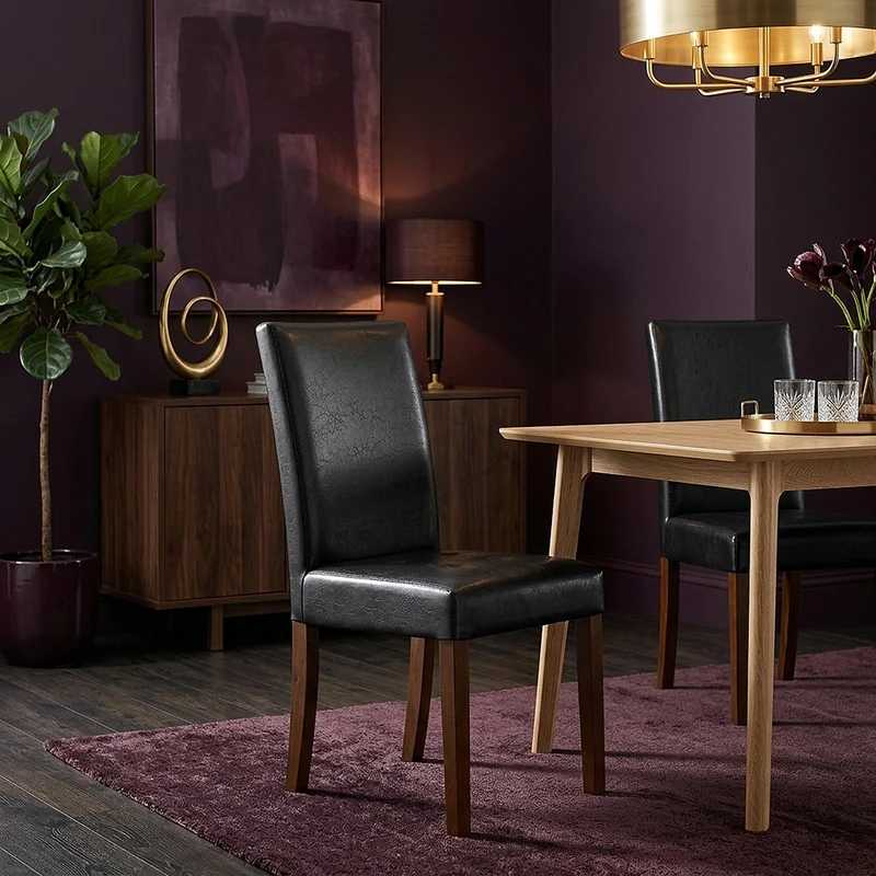 Chaise Cuir Croûté Bois - Chicago Noyer Noir