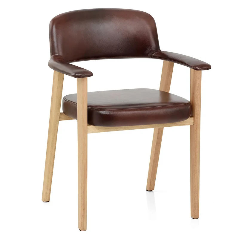 Chaise Bois Cuir Véritable - Elba Marron Antique