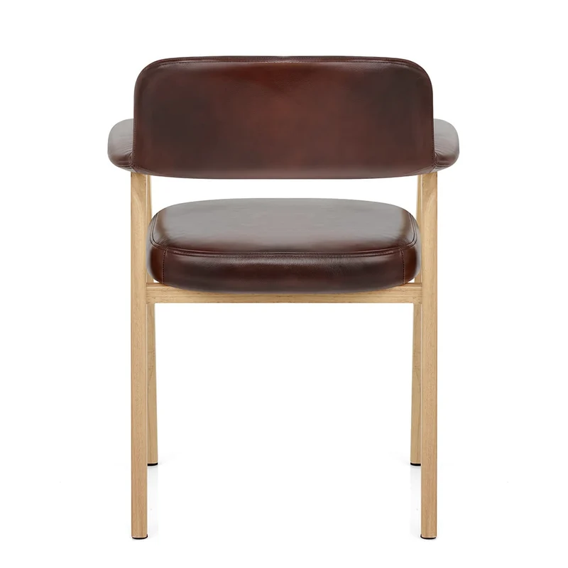 Chaise Bois Cuir Véritable - Elba Marron Antique