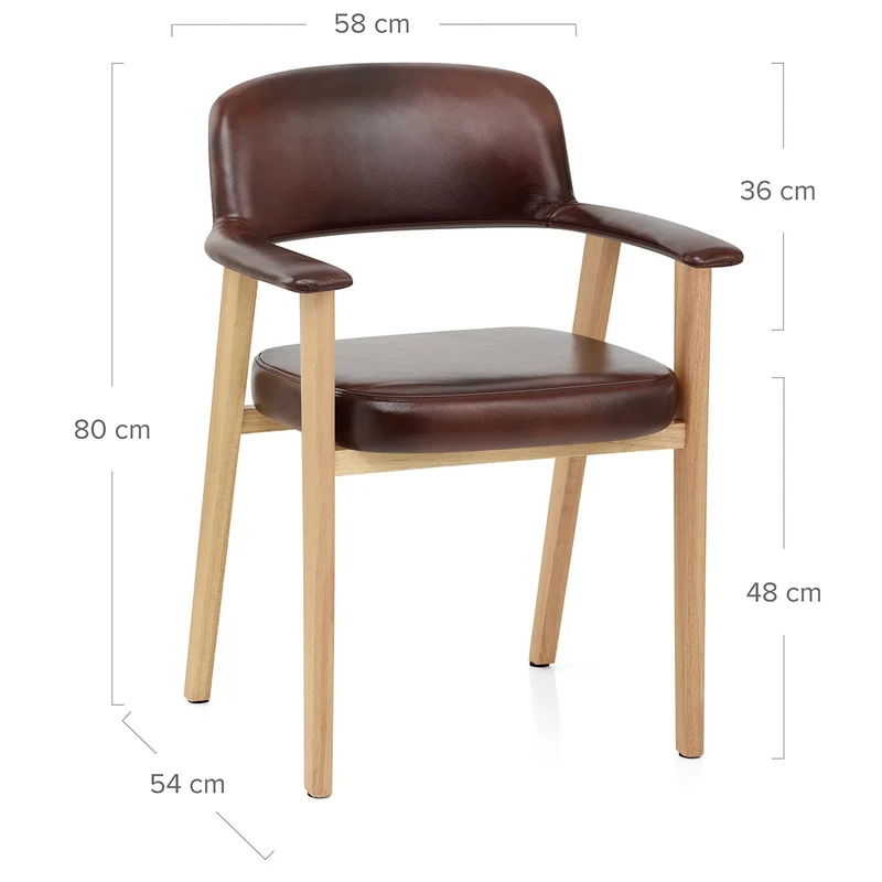 Chaise Bois Cuir Véritable - Elba Marron Antique