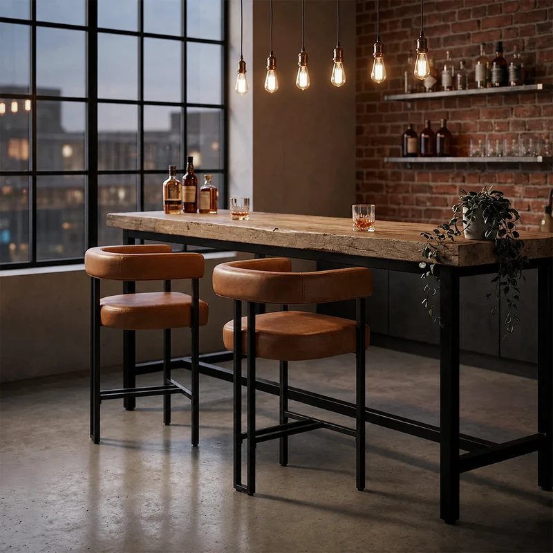 Tabouret de Bar Faux Cuir - Gigi Marron Antique