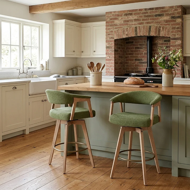 Tabouret de Bar Bois Tissu - Falco Vert