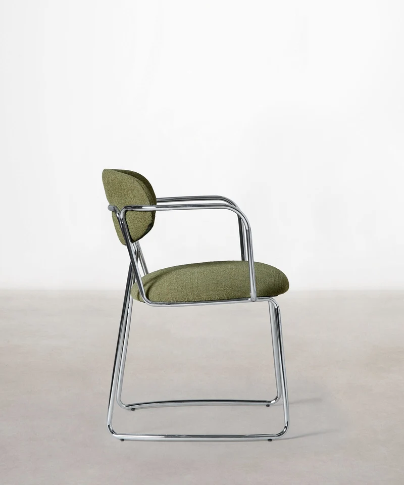 Silla de Comedor de Tela y Metal con Reposabrazos Moritz Arms