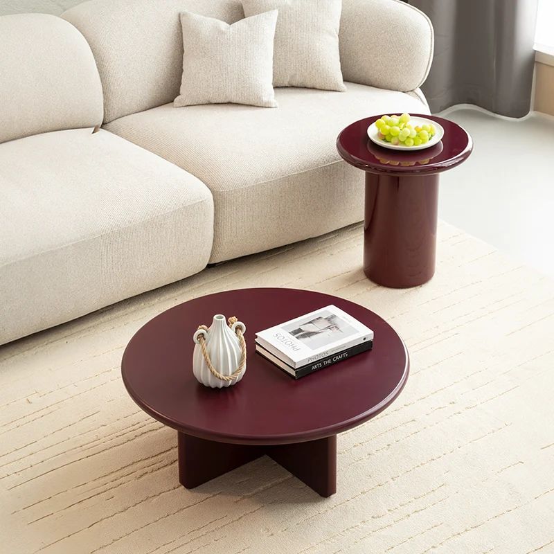 Ensemble table basse ronde Aine Chelsea [Rouge pourpre][Brillant et mat]