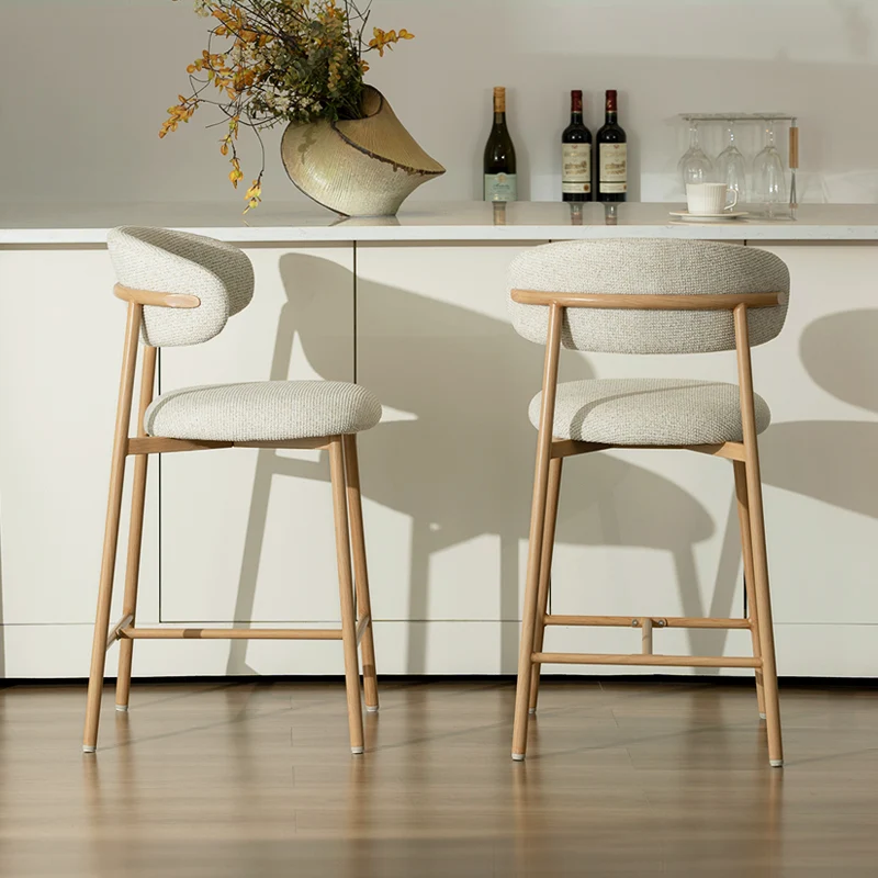 Tabouret de Bar Zahra S [Lot de 2] [Tissu effet lin] [65 cm] [⌀ 2.5 cm]