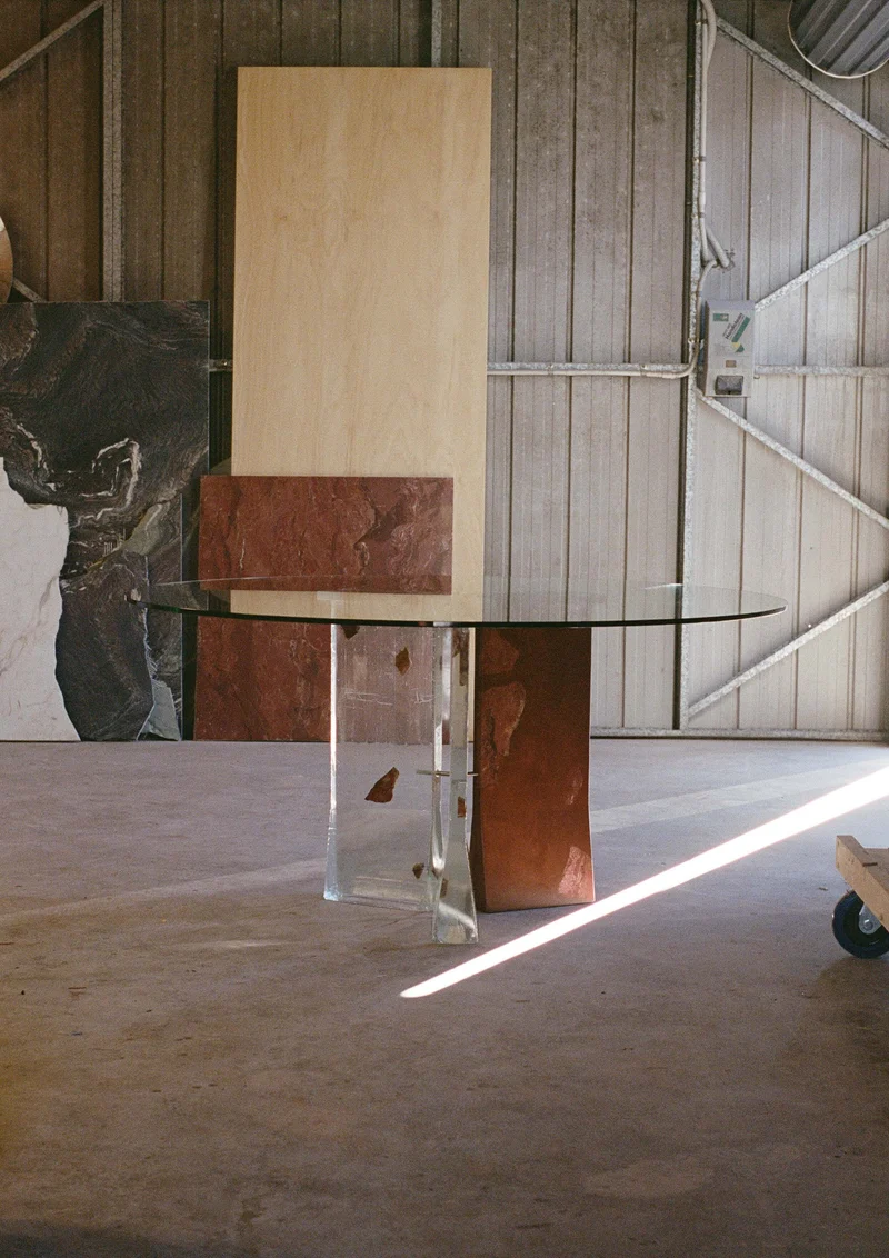 SET Dining Table - Alpi Marble and Forrest Green Cast Concrete
