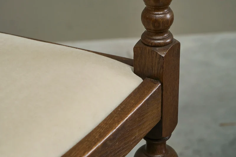 Beautiful Set of 4 French Chairs in Solid Oak and Velvet 1940s