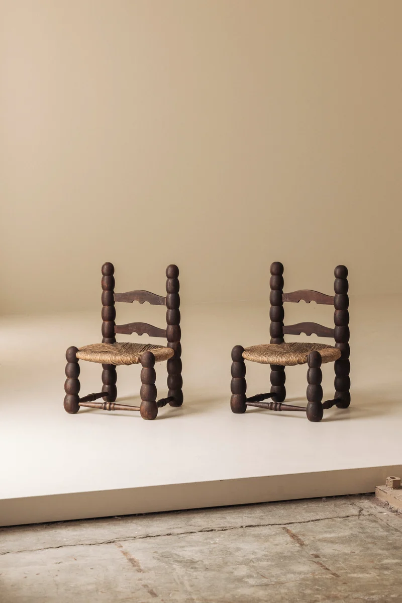 Pair of Spanish Bobbin-Turned Side Chairs, Early 20th Century