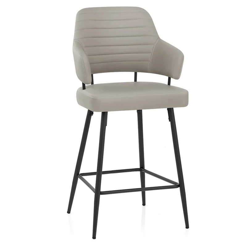 Tabouret Faux Cuir Noir - Hampton Gris Clair