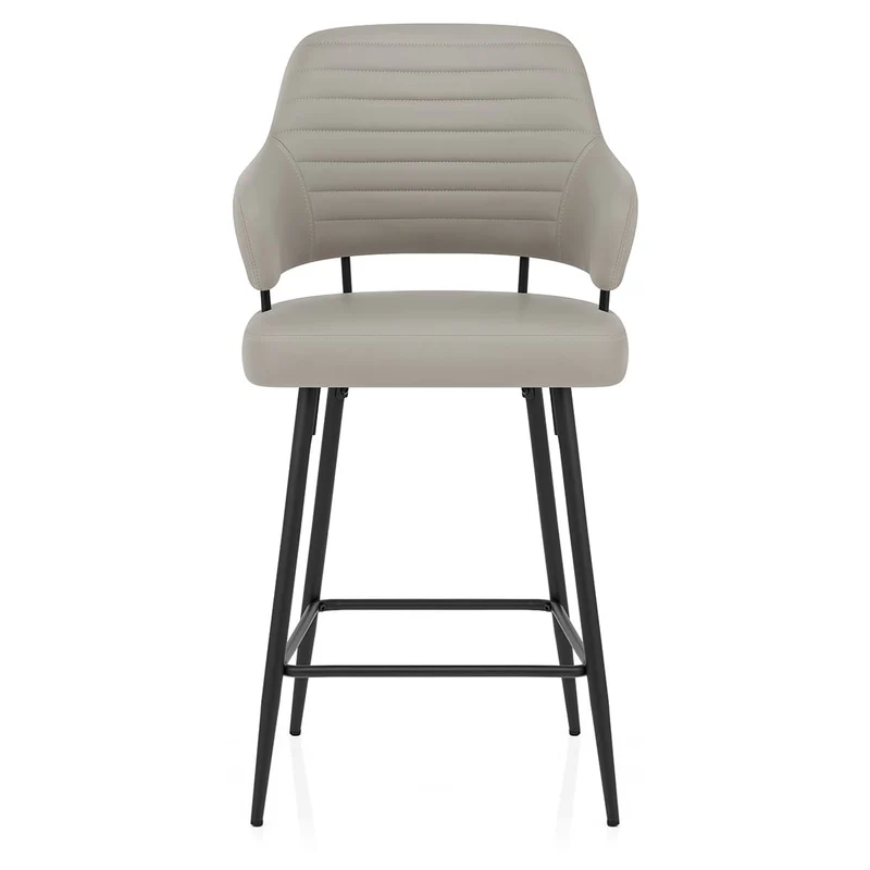 Tabouret Faux Cuir Noir - Hampton Gris Clair