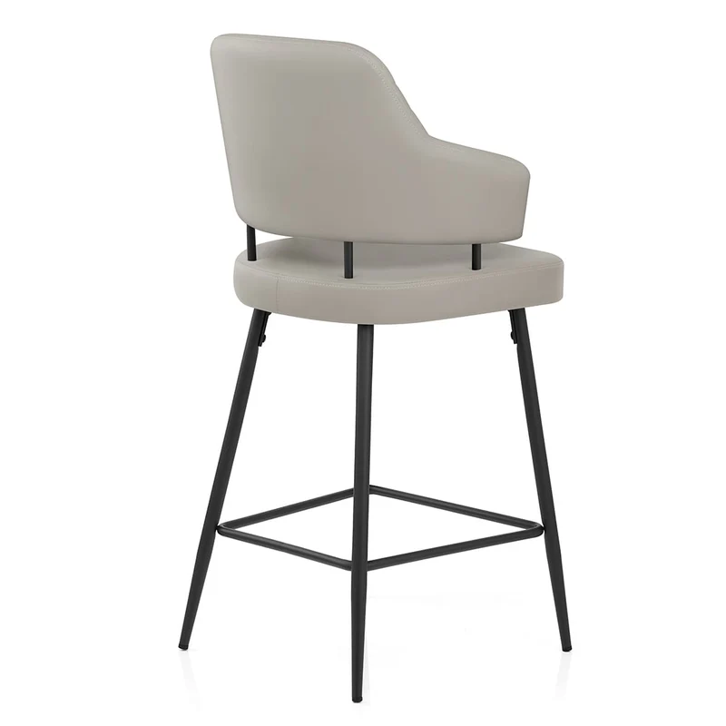 Tabouret Faux Cuir Noir - Hampton Gris Clair