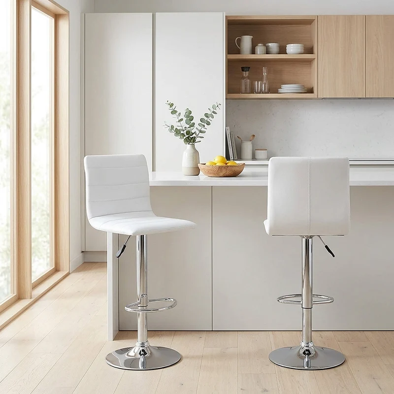 Chaise de Bar Cuir Chrome - Fabio Blanc