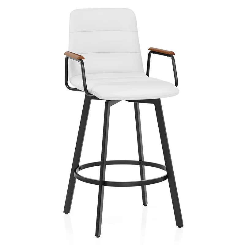 Tabouret Faux Cuir Bois - Marco Blanc