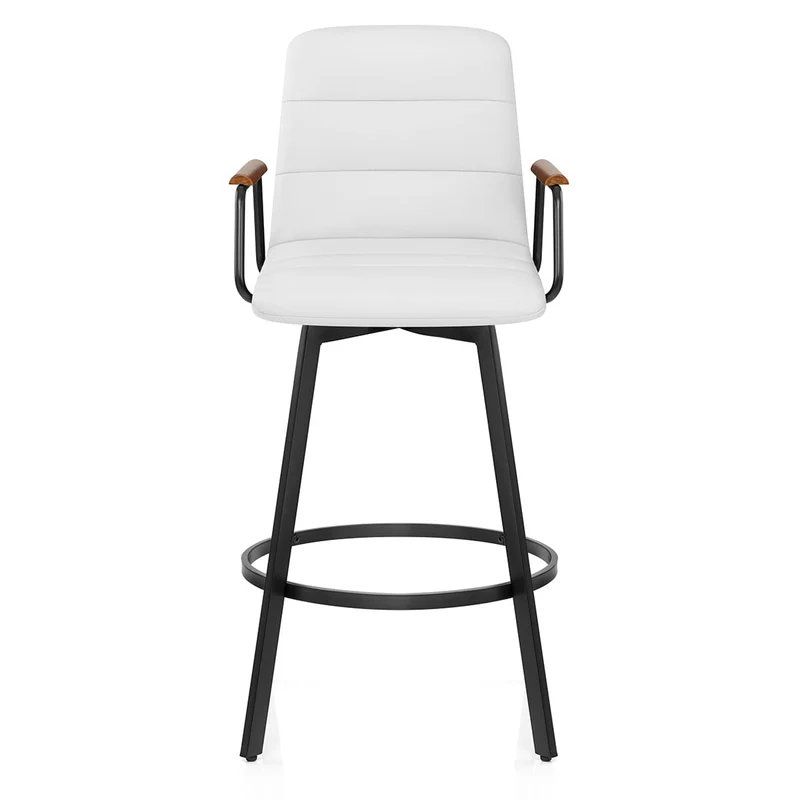 Tabouret Faux Cuir Bois - Marco Blanc