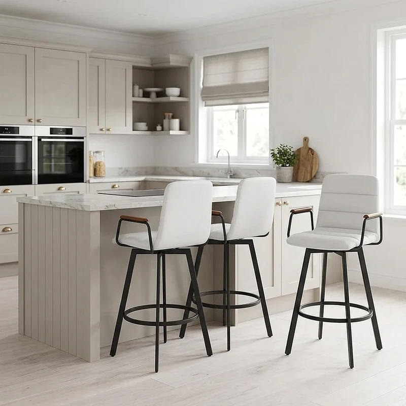 Tabouret Faux Cuir Bois - Marco Blanc