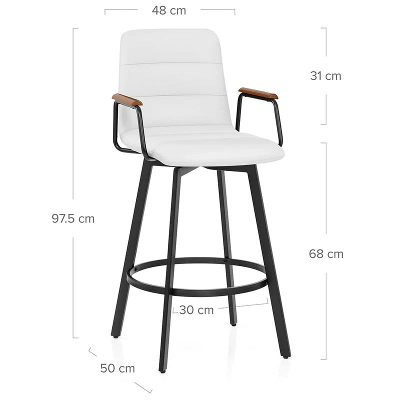 Tabouret Faux Cuir Bois - Marco Blanc