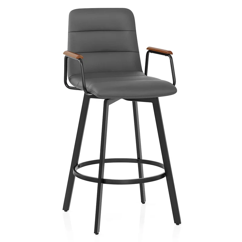 Tabouret Faux Cuir Bois - Marco Gris
