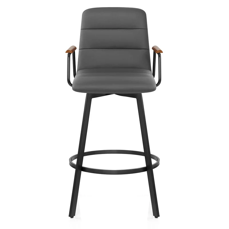 Tabouret Faux Cuir Bois - Marco Gris