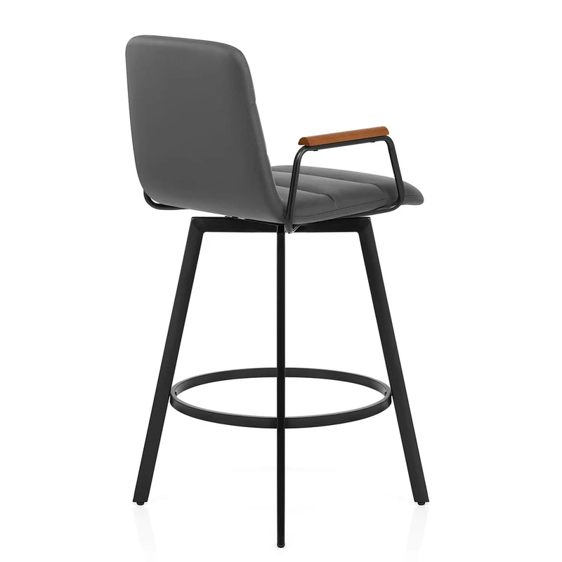 Tabouret Faux Cuir Bois - Marco Gris