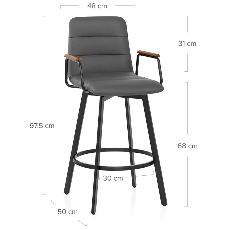 Tabouret Faux Cuir Bois - Marco Gris