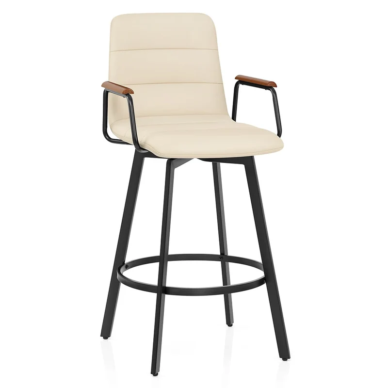 Tabouret Faux Cuir Bois - Marco Crème