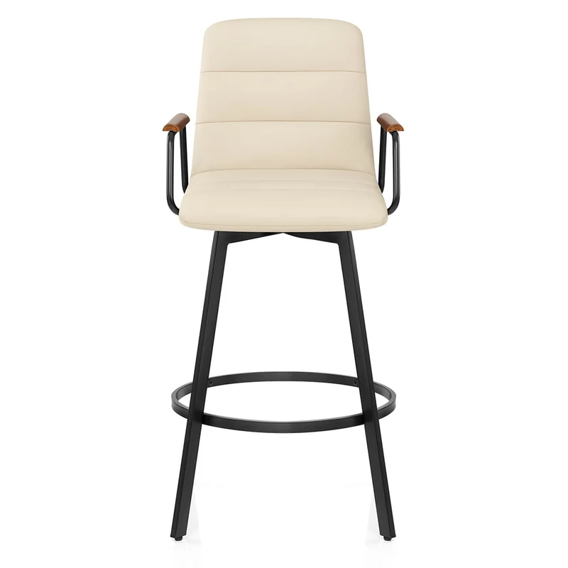 Tabouret Faux Cuir Bois - Marco Crème