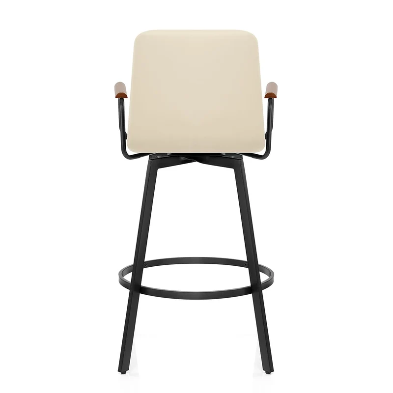 Tabouret Faux Cuir Bois - Marco Crème