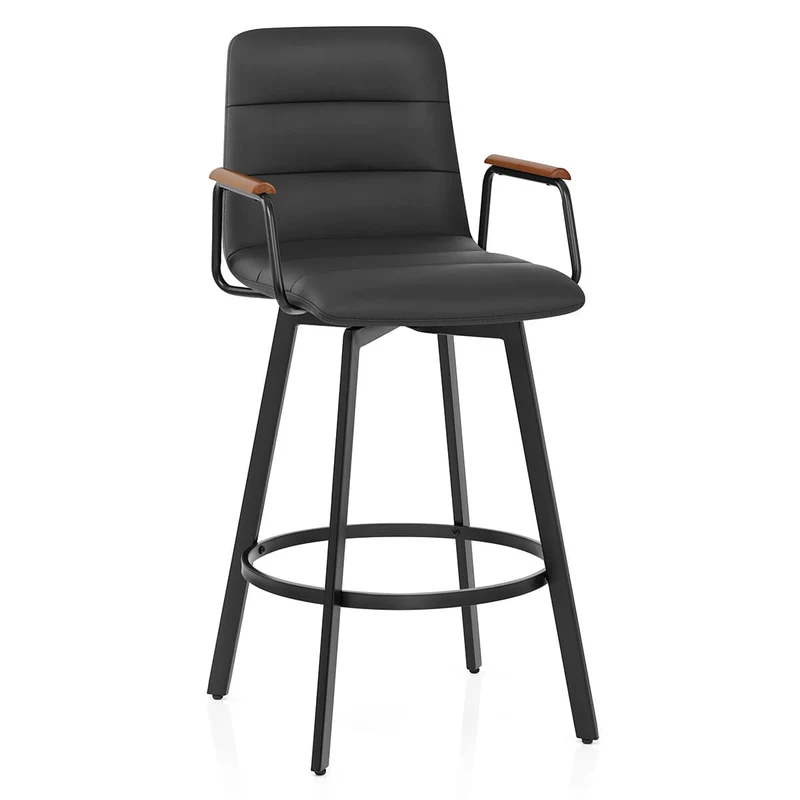 Tabouret Faux Cuir Bois - Marco Noir