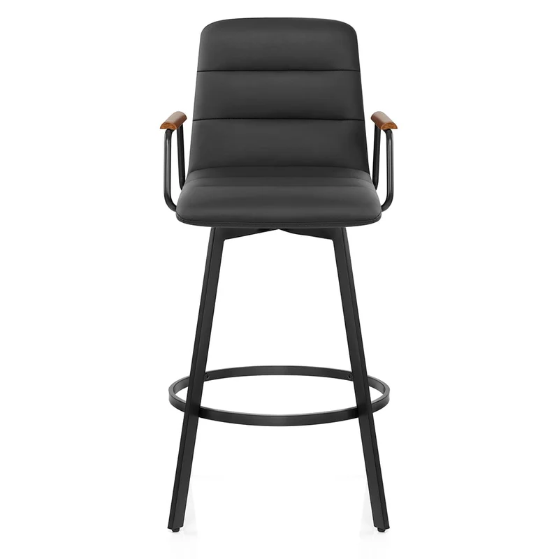 Tabouret Faux Cuir Bois - Marco Noir