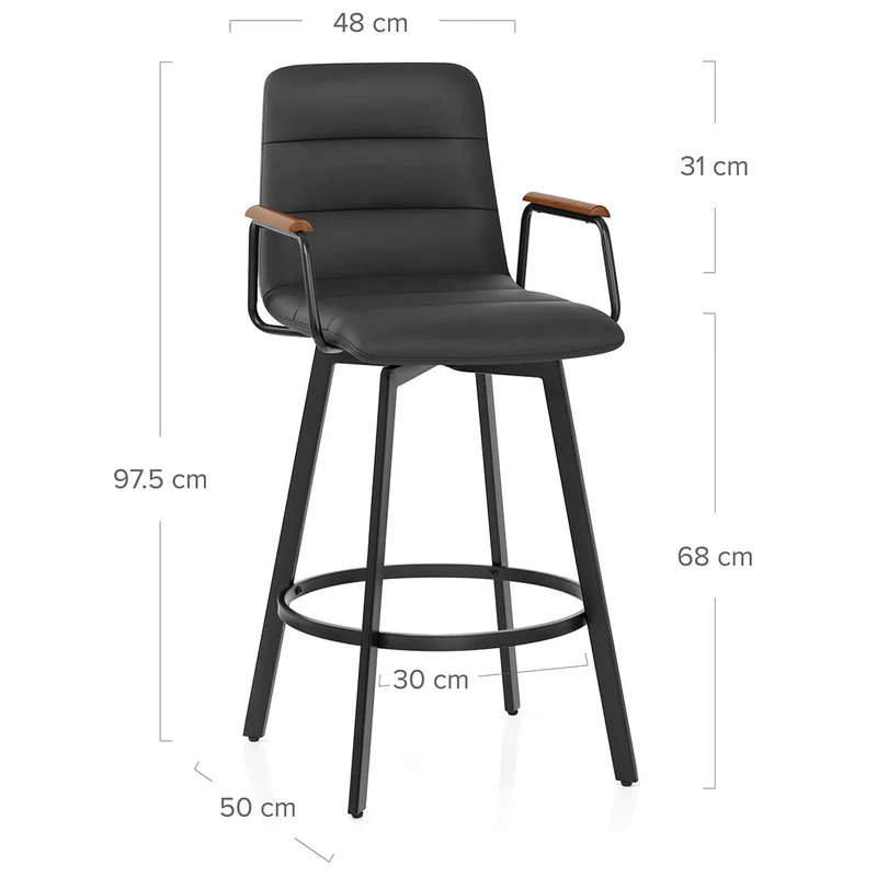 Tabouret Faux Cuir Bois - Marco Noir