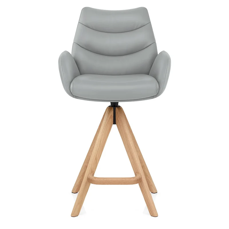 Tabouret de Bar Bois Cuir Veritable - Madrid Gris