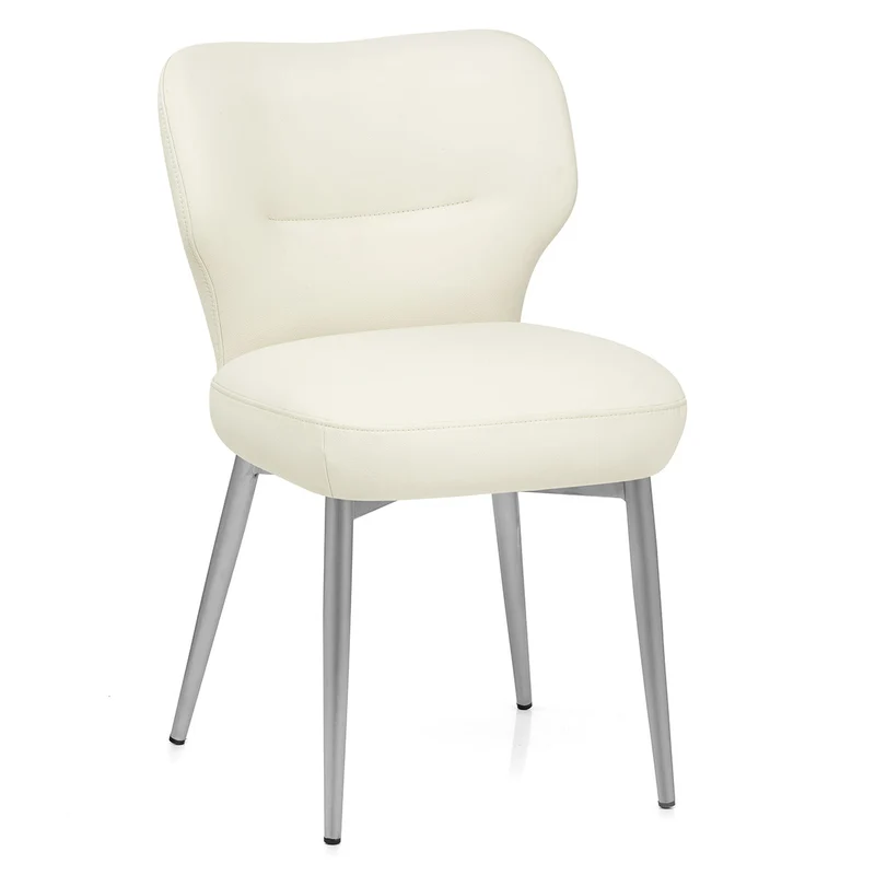 Chaise Cuir eco Chrome Brosse - Maddie Crème