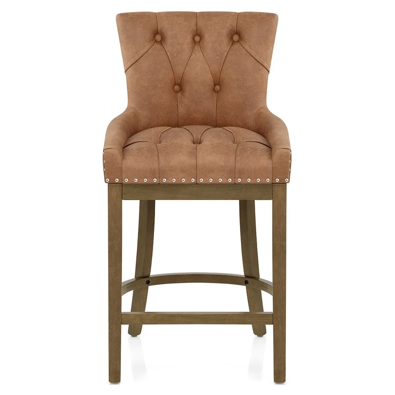 Tabouret de Bar Faux Cuir Bois - Knightsbridge Marron