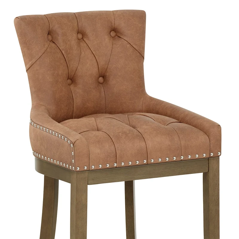 Tabouret de Bar Faux Cuir Bois - Knightsbridge Marron