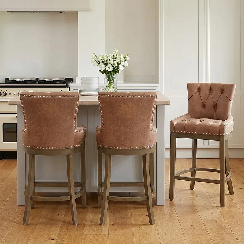 Tabouret de Bar Faux Cuir Bois - Knightsbridge Marron