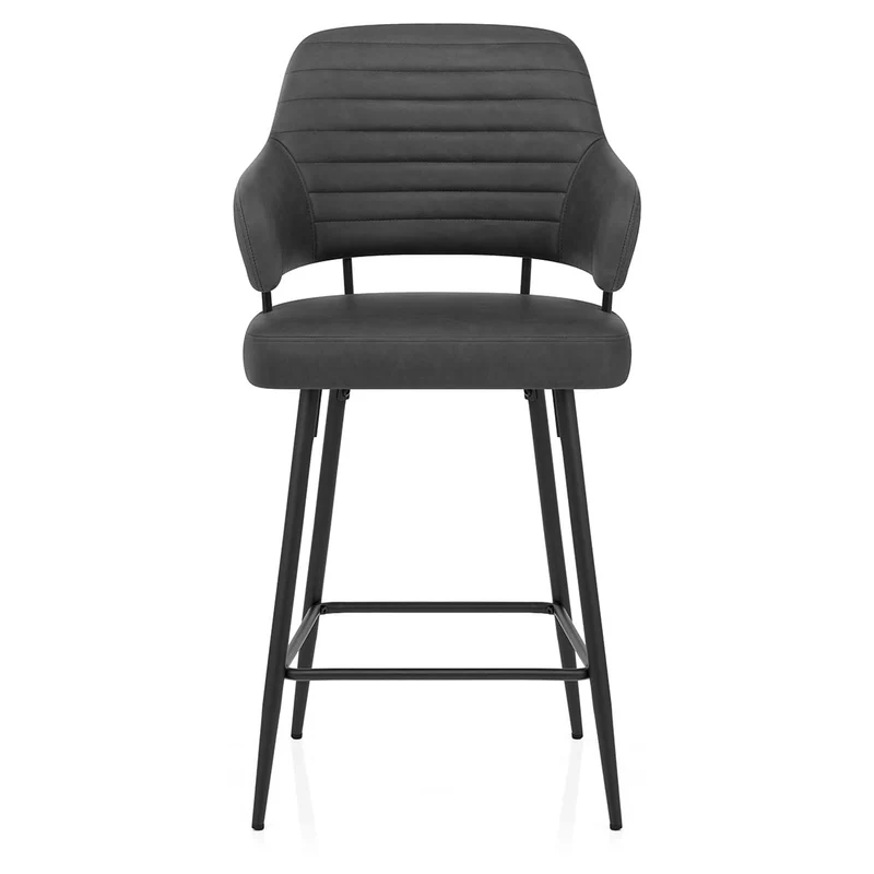 Tabouret Faux Cuir Noir - Hampton Gris Foncé