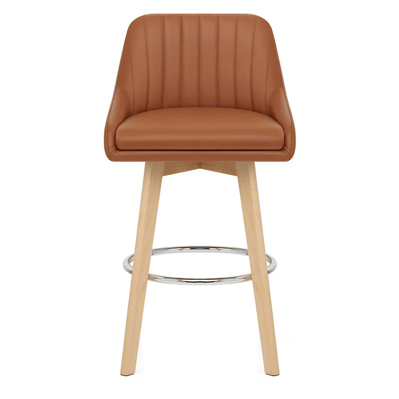 Tabouret de Bar Cuir Veritable Bois - Hamilton Marron