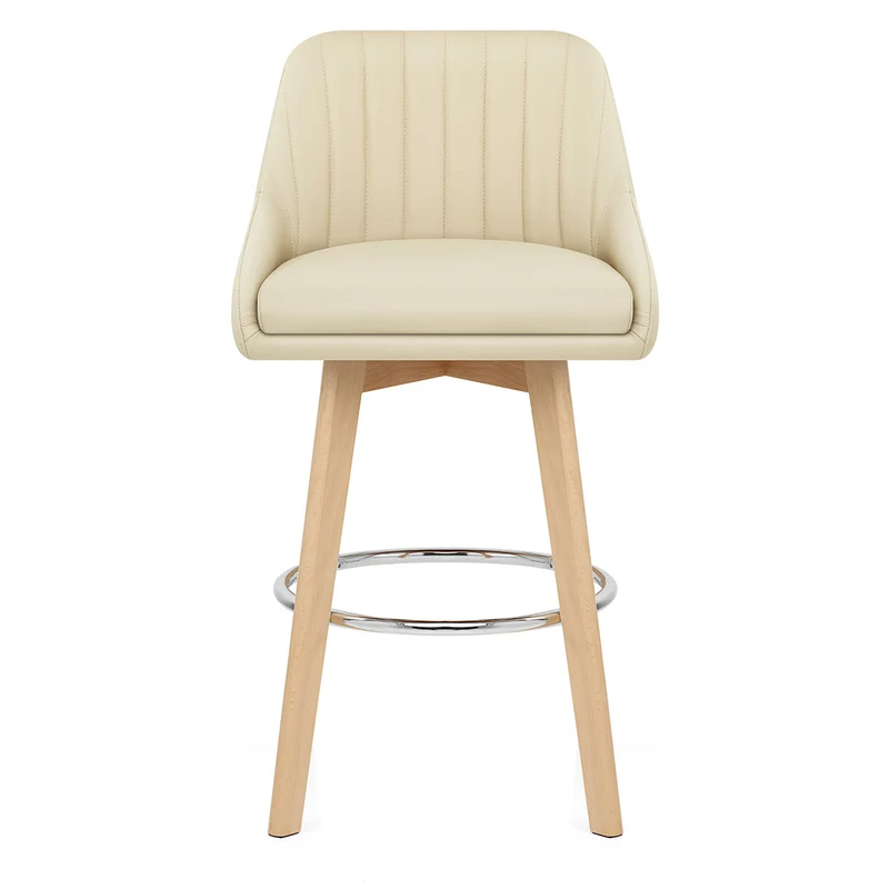 Tabouret de Bar Cuir Veritable Bois - Hamilton Crème