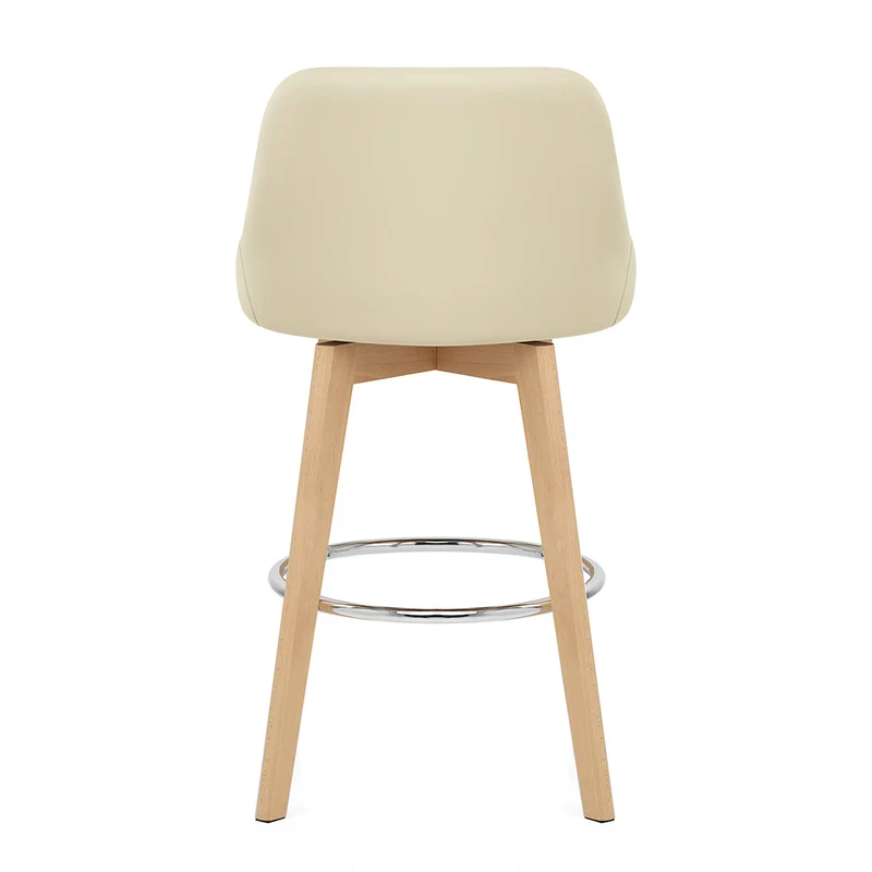 Tabouret de Bar Cuir Veritable Bois - Hamilton Crème