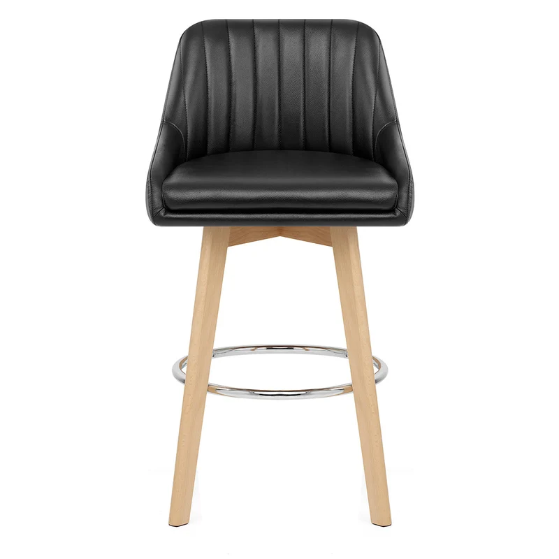Tabouret de Bar Cuir Veritable Bois - Hamilton Noir